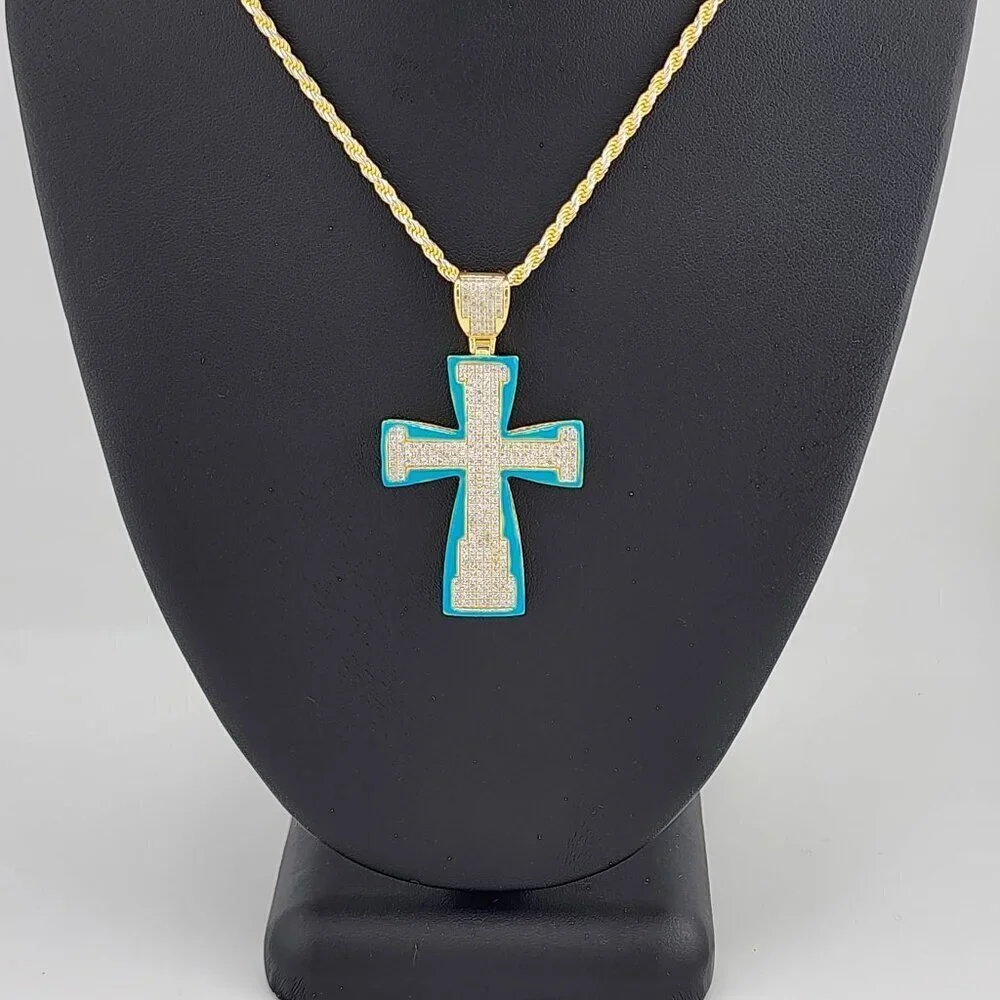 Brand New Sterling Silver 925 Blue Cross Necklace